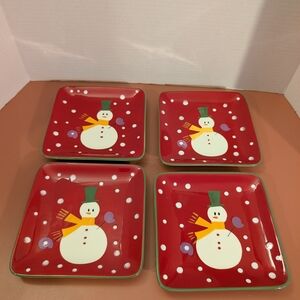 Pier 1 Imports Hand-Painted Set of 4 Snowball Square Appetizer Plates Set